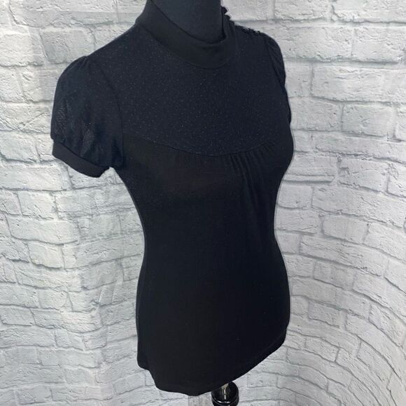 Forever21 mock collar short sleeve baby doll top w/shoulder buttons black sz MED - Picture 4 of 13